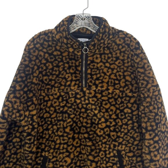 Time And Tru Fleece 1/4 Zip Shirt Leopard Print Womens Large Black Yellow - Picture 4 of 9